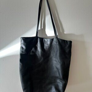 Black Pebbled Leather Baggu Tote
